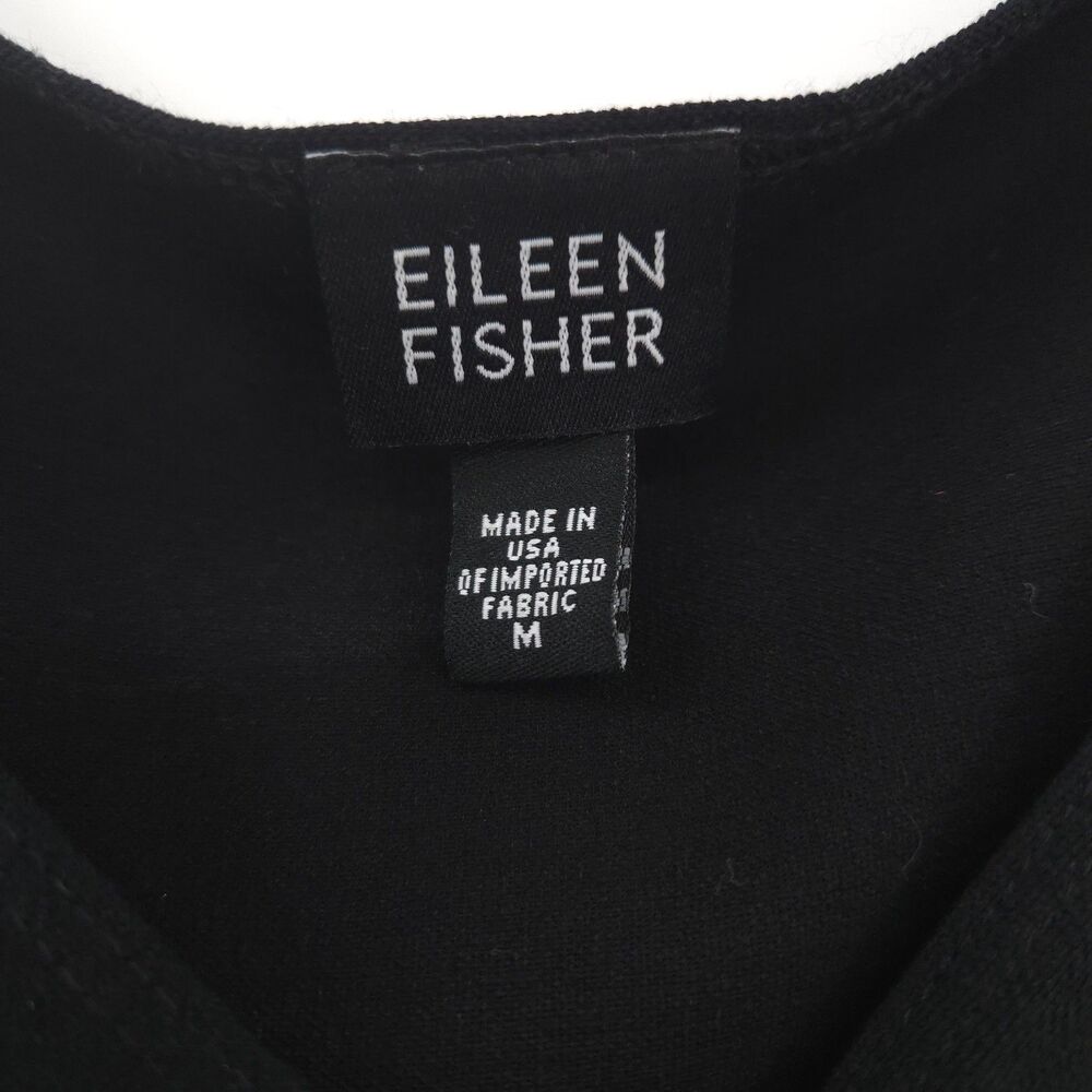 Eileen Fisher Black Crepe midi Dress Size M empire faux wrap sleeveless stretch - Picture 4 of 8